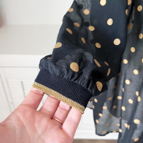 Vintage Dotti | Black Gold Polka Dot Oversized Blouse Tunic Dress | M - Picture 3 of 11